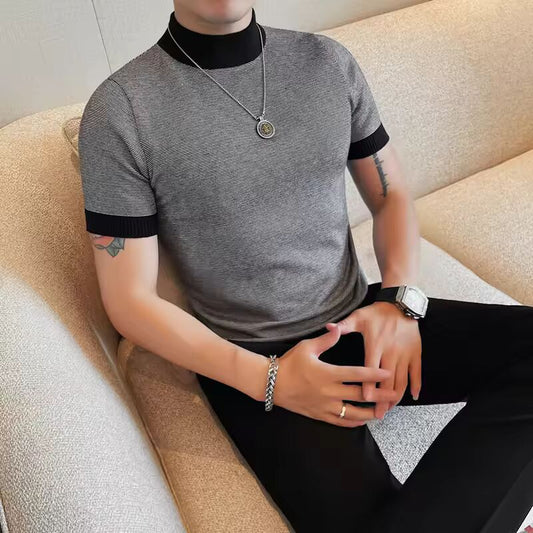 Turtleneck Short Sleeve Sweater Mens Clothing Autumn New Korean Slim Fit Casual Knitted Men's Sweaters Big Size Pull Homme 4XL-M